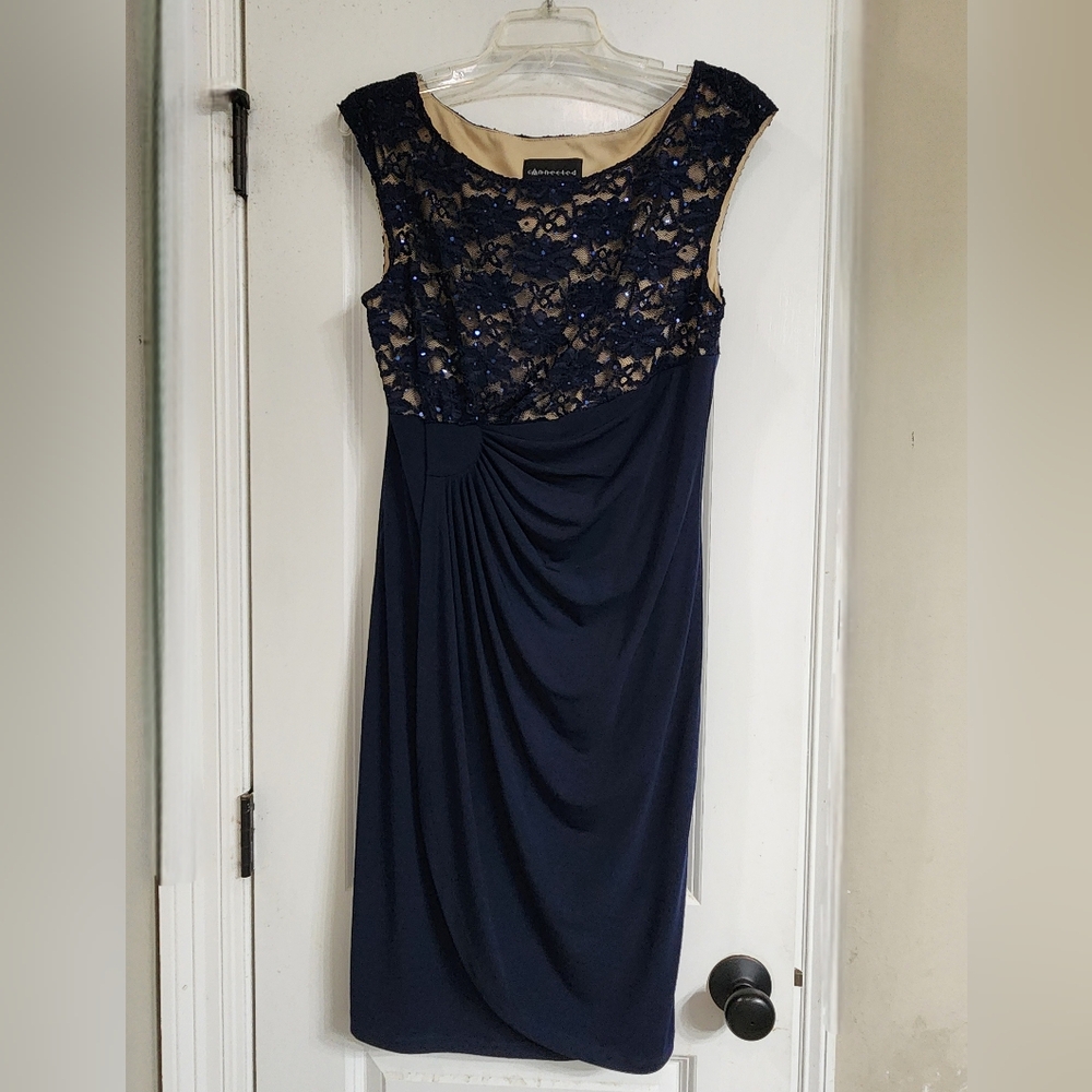💚Connected Apparel Elegant Navy Blue Lace Dress
